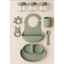 Aless Silikon Bebek Mama Seti, Bpa'sız, 9 Parça, Vakumlu Tabanlı, Mint Yeşili, Bebek Beslenme Seti