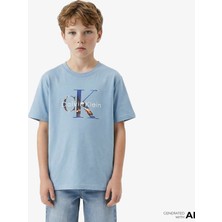 Calvin Klein Filled-In Photo Mono Çocuk Mavi T-Shirt