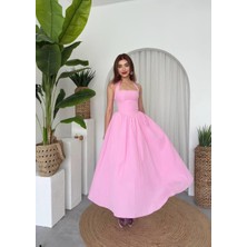 Nils Butik Luna Boyundan Bağlamalı Poplin Midi Elbise