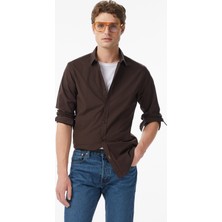 Scotch&soda Striped Slim-Fit Poplin Erkek Kahverengi Gömlek