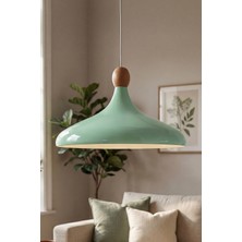 Marrien Nova Bohem Ahşap Boncuklu Mint Yeşili Metal Sarkıt (35 cm) Yemek Masası Üstü Avize