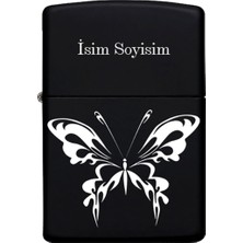 UltraMint Kelebek Desenli Kişiye Özel Siyah Metal Benzinli Çakmak