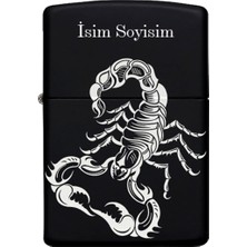 UltraMint Akrep Desenli Kişiye Özel Benzinli Siyah Metal Çakmak