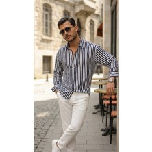 Modi Erkek Dikey Çizgili Yarım Oversize Gömlek