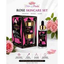 Mor & Pembe Rose Skincare Set, Gündüz ve Gece Yüz Kremi, Retinol Anti-Aging Serum, Kolajen, Niacinamide, Hyaluronik Asit