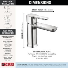 Elivora Modern Tek Delikli Banyo Bataryası, Tek Saplı Banyo Bataryası Krom, Banyo Lavabo Bataryası, Tahliye Montajı, Krom 581LF-PP