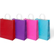 Muka  Büküm Saplı 18x24x8cm Kraft- Kağıt Poşet  4 Farklı Renk x 6 Adet -Pakette 24 Adet-