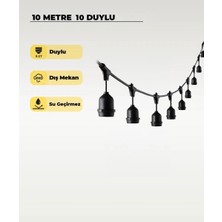 AC Aydınlatma 10 Metre 10 Duy E27 Dış Mekan LED Zincir Aydınlatma – Bahçe, Kafe ve Organizasyon Işık Seti (Ampulsüz)