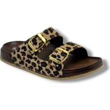 Witta 55204-26 Leopar Desenli Çift Bant Tokalı Anatomik Kadın Terlik 36-40