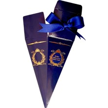 Mila Kurabiyka Mevlüt Külah Lokumluk Şekerlik Kutusu Lacivert Gold Yaldızlı Kurdeleli Sünnet Cenaze Bebek Mevlüd Düğün (6*15CM)25AD.