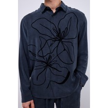 Ben Özgürüm Flower Flok Baskılı Erkek Oversize Gömlek