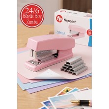 ArtMaster Açık Pembe Zımba Makinesi 24/6 1 Adet Fixpoint P-4529 Pastel Renkler Büyük Zımba Makinası ve Teli 15 20 Sayfa Ofis Büro
