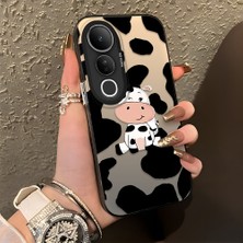 HONTINGA Vivo V50 Lite ile Uyumlu Kılıf Silikon Kenar Sert Arka Kamera Koruyucu Basitlik Anti Düşme Kamera Korumalı Inek Desen Couple Telefon Kılıfı Kadın ve Erkek Için Uygundur K1-1366