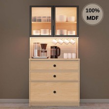 Comiet Meşe Mdf Kahve Köşesi Dolabı Çekmeceli Işıklı