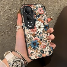 HONTINGA Vivo V50 Lite ile Uyumlu Kılıf Silikon Kenar Sert Arka Kamera Koruyucu Basitlik Anti Düşme Kamera Korumalı Çiçekli Desen Couple Telefon Kılıfı Kadın ve Erkek Için Uygundur K1-1374