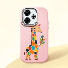 HONTINGA Xiaomi Redmi 13X ile Uyumlu Kılıf Kamera Korumalı Düşüme Önleyici Kamera Koruyucu Pembe Yumuşak Silikon Couple Telefon Kılıfı Zürafa Desenli K4-0376