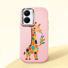HONTINGA Vivo Y02S ile Uyumlu Kılıf Kamera Korumalı Düşüme Önleyici Kamera Koruyucu Pembe Yumuşak Silikon Couple Telefon Kılıfı Zürafa Desenli K4-0376