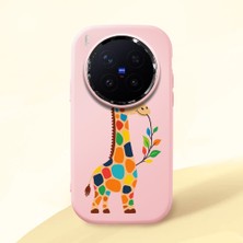 HONTINGA Vivo X300 Pro ile Uyumlu Kılıf Kamera Korumalı Düşüme Önleyici Kamera Koruyucu Pembe Yumuşak Silikon Couple Telefon Kılıfı Zürafa Desenli K4-0376
