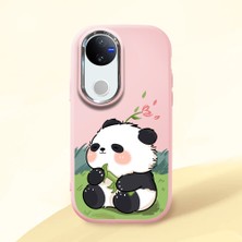HONTINGA Vivo V50 ile Uyumlu Kılıf Kamera Korumalı Düşüme Önleyici Kamera Koruyucu Pembe Yumuşak Silikon Couple Telefon Kılıfı Panda Desenli K4-0380