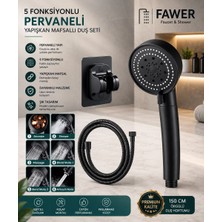 FAWER 5 Fonksiyonlu Siyah Yapışkan Mafsallı Duş Seti Duş Başlığı