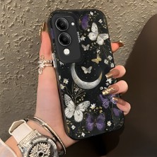 HONTINGA Vivo Y29S ile Uyumlu Kılıf Silikon Kenar Sert Arka Kamera Koruyucu Basitlik Anti Düşme Kamera Korumalı Ay Desen Couple Telefon Kılıfı Kadın ve Erkek Için Uygundur K1-1373