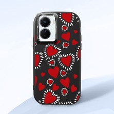 HONTINGA Vivo Y02S ile Uyumlu Kılıf Kamera Korumalı Düşüme Önleyici Kamera Koruyucu Siyah Yumuşak Silikon Couple Telefon Kılıfı Kalp Desenli K4-0377