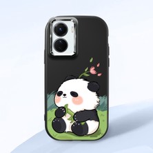 HONTINGA Vivo Y02S ile Uyumlu Kılıf Kamera Korumalı Düşüme Önleyici Kamera Koruyucu Siyah Yumuşak Silikon Couple Telefon Kılıfı Panda Desenli K4-0380