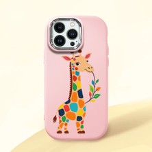 HONTINGA iPhone 14 Pro ile Uyumlu Kılıf Kamera Korumalı Düşüme Önleyici Kamera Koruyucu Pembe Yumuşak Silikon Couple Telefon Kılıfı Zürafa Desenli K4-0376