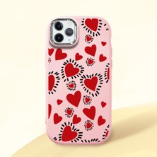 HONTINGA iPhone 11 Pro Max ile Uyumlu Kılıf Kamera Korumalı Düşüme Önleyici Kamera Koruyucu Pembe Yumuşak Silikon Couple Telefon Kılıfı Kalp Desenli K4-0377