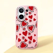 HONTINGA Vivo X200 Fe ile Uyumlu Kılıf Kamera Korumalı Düşüme Önleyici Kamera Koruyucu Pembe Yumuşak Silikon Couple Telefon Kılıfı Kalp Desenli K4-0377