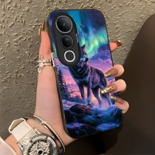 HONTINGA Vivo V50 Lite ile Uyumlu Kılıf Silikon Kenar Sert Arka Kamera Koruyucu Basitlik Anti Düşme Kamera Korumalı Kurt Desen Couple Telefon Kılıfı Kadın ve Erkek Için Uygundur K1-1372