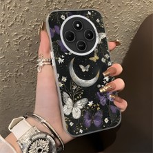 HONTINGA Xiaomi Redmi 14C 4g ile Uyumlu Kılıf Silikon Kenar Sert Arka Kamera Koruyucu Basitlik Anti Düşme Kamera Korumalı Ay Desen Couple Telefon Kılıfı Kadın ve Erkek Için Uygundur K1-1373