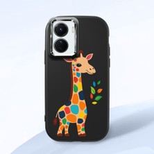 HONTINGA Vivo Y02S ile Uyumlu Kılıf Kamera Korumalı Düşüme Önleyici Kamera Koruyucu Siyah Yumuşak Silikon Couple Telefon Kılıfı Zürafa Desenli K4-0376