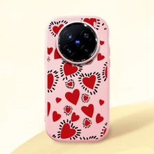 HONTINGA Vivo X200 Pro ile Uyumlu Kılıf Kamera Korumalı Düşüme Önleyici Kamera Koruyucu Pembe Yumuşak Silikon Couple Telefon Kılıfı Kalp Desenli K4-0377