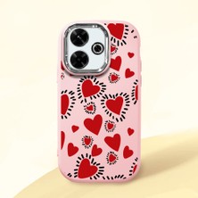 HONTINGA Xiaomi Redmi 13X ile Uyumlu Kılıf Kamera Korumalı Düşüme Önleyici Kamera Koruyucu Pembe Yumuşak Silikon Couple Telefon Kılıfı Kalp Desenli K4-0377