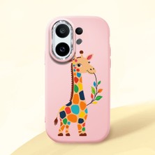HONTINGA Vivo X200 Fe ile Uyumlu Kılıf Kamera Korumalı Düşüme Önleyici Kamera Koruyucu Pembe Yumuşak Silikon Couple Telefon Kılıfı Zürafa Desenli K4-0376