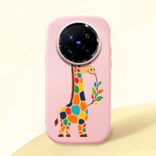 HONTINGA Vivo X200 Pro ile Uyumlu Kılıf Kamera Korumalı Düşüme Önleyici Kamera Koruyucu Pembe Yumuşak Silikon Couple Telefon Kılıfı Zürafa Desenli K4-0376