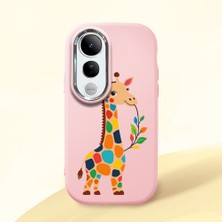 HONTINGA Vivo V50 Lite ile Uyumlu Kılıf Kamera Korumalı Düşüme Önleyici Kamera Koruyucu Pembe Yumuşak Silikon Couple Telefon Kılıfı Zürafa Desenli K4-0376