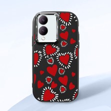 HONTINGA Vivo Y28 ile Uyumlu Kılıf Kamera Korumalı Düşüme Önleyici Kamera Koruyucu Siyah Yumuşak Silikon Couple Telefon Kılıfı Kalp Desenli K4-0377