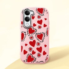 HONTINGA Vivo Y04 ile Uyumlu Kılıf Kamera Korumalı Düşüme Önleyici Kamera Koruyucu Pembe Yumuşak Silikon Couple Telefon Kılıfı Kalp Desenli K4-0377