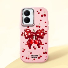 HONTINGA Vivo Y02S ile Uyumlu Kılıf Kamera Korumalı Düşüme Önleyici Kamera Koruyucu Pembe Yumuşak Silikon Couple Telefon Kılıfı Fiyonk Desenli K4-0379