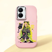 HONTINGA Vivo Y02S ile Uyumlu Kılıf Kamera Korumalı Düşüme Önleyici Kamera Koruyucu Pembe Yumuşak Silikon Couple Telefon Kılıfı Kız Desenli K4-0378
