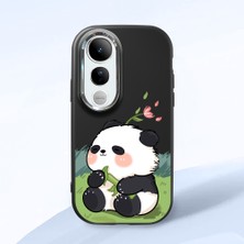 HONTINGA Vivo V50 Lite ile Uyumlu Kılıf Kamera Korumalı Düşüme Önleyici Kamera Koruyucu Siyah Yumuşak Silikon Couple Telefon Kılıfı Panda Desenli K4-0380