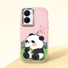 HONTINGA Vivo Y02S ile Uyumlu Kılıf Kamera Korumalı Düşüme Önleyici Kamera Koruyucu Pembe Yumuşak Silikon Couple Telefon Kılıfı Panda Desenli K4-0380