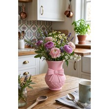 3Dikili Design Modern 3D Baskı Fiyonklu Dekoratif Vazo - 18 cm Estetik Çiçek Vazosu - Pastel Pembe Tasarım Obje