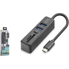 Ietop HDX7060 Type-C 3.2 Gen1 Combo Hub Kart Okuyucu 5 Port 5 Gbps Siyah