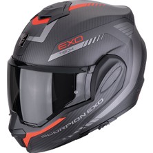 Scorpion Exo-Tech Evo Carbon Cosy Çene Açılabilir Motosiklet Kaskı Mat Siyah  Kırmızı