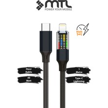 Mtl 30W Pd Type-C To iPhone Lightning Güç Durum Göstergeli LCD Ekranlı Şarj Kablosu 1 Metre Siyah MT2154