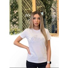 Shine & Style G Style Taş Elyazı Oversize Beyaz Tişört
