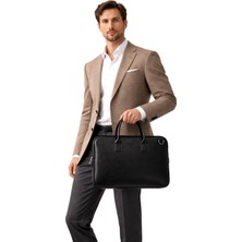 Sanmorris Sedef Çanta Ss 1446 Unisex 15.6 inç Uyumlu Suni Deri Darbe Korumalı Laptop ve Evrak Çantası SİYAH